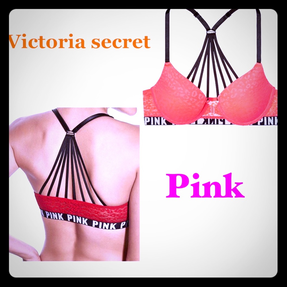 PINK leopard Lace racerback push-up bra 32DD
